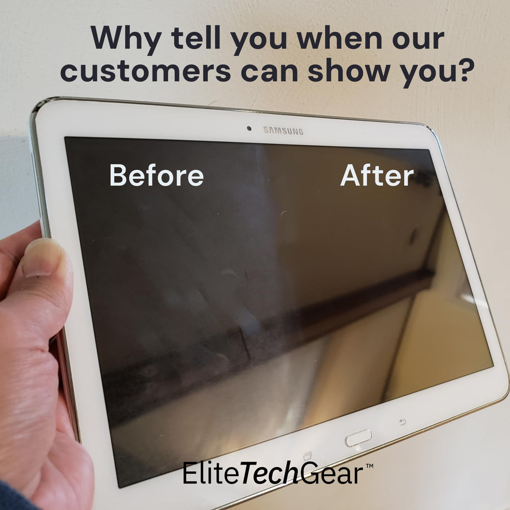 Elite Tech Gear scratch-free cleaning cloth protects delicate lenses during cleaning.