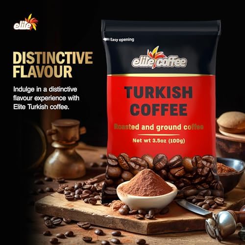 ELITE Turkish ground coffee cup displays bold flavor and syrupy texture.