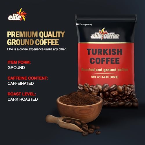 ELITE Turkish ground coffee bag 10-pack back panel with kosher quality cues.