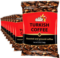 ELITE Turkish ground coffee bag 10-pack front view showcases premium packaging for freshness.