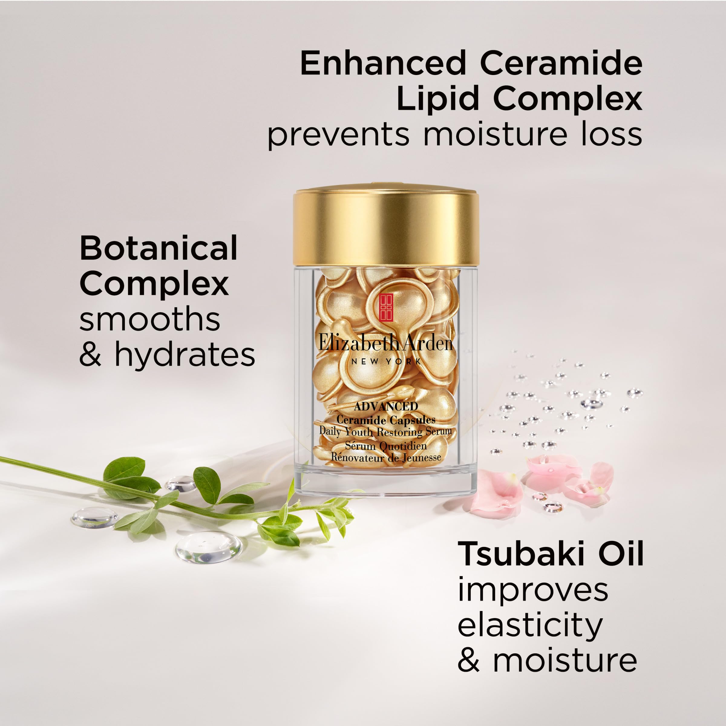 Elizabeth Arden Advanced Ceramide Capsules travel kit ready on vanity.