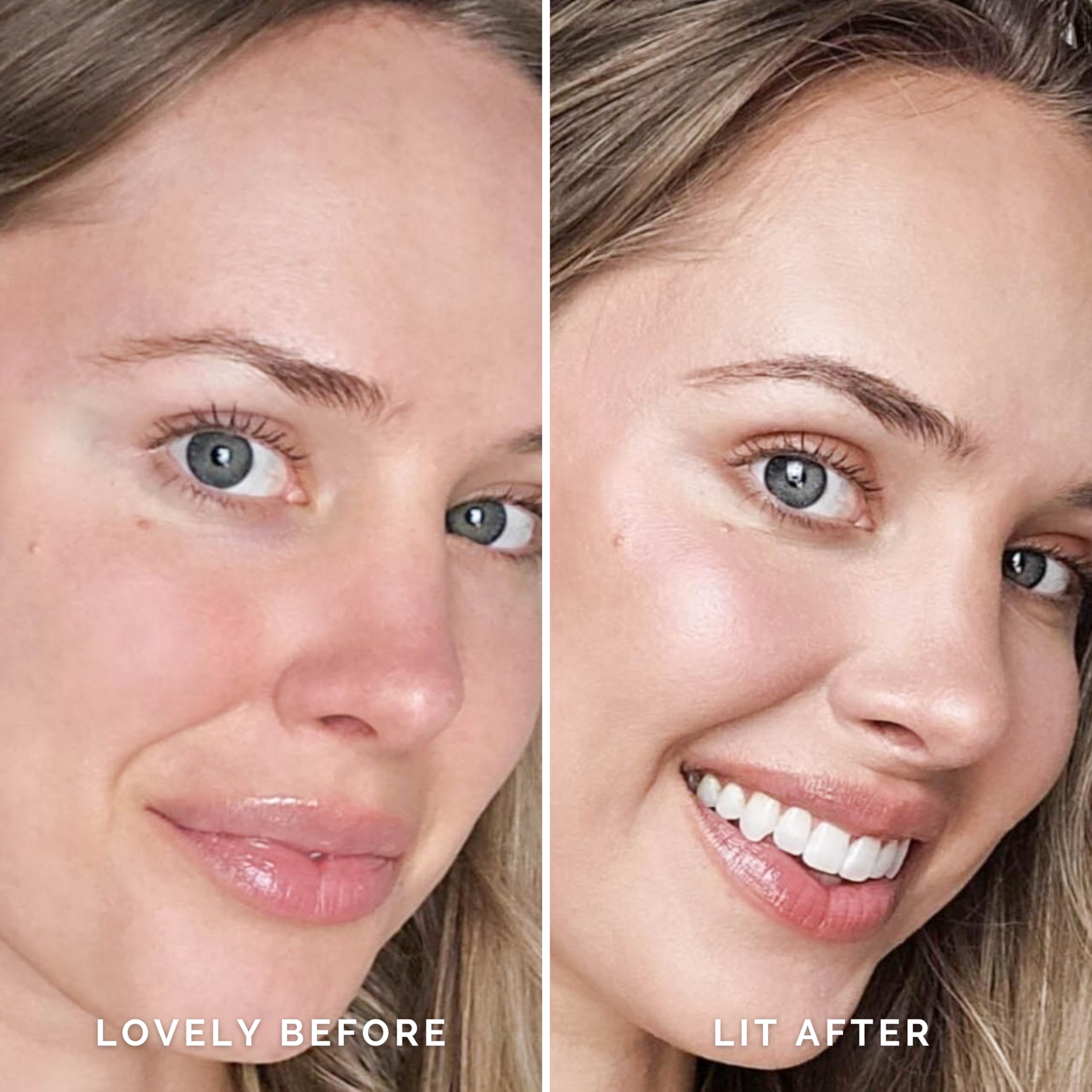 Elizabeth Mott Thank Me Later Glow Primer highlighter on cheekbone creates a subtle glow.