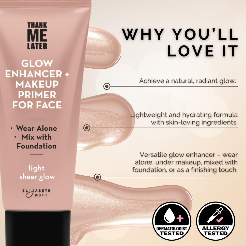 Elizabeth Mott Thank Me Later Glow Primer with Niacinamide refines texture and minimizes pores.
