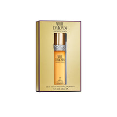 Elizabeth Taylor White Diamonds bottle side, classic design hinting at lasting scent.