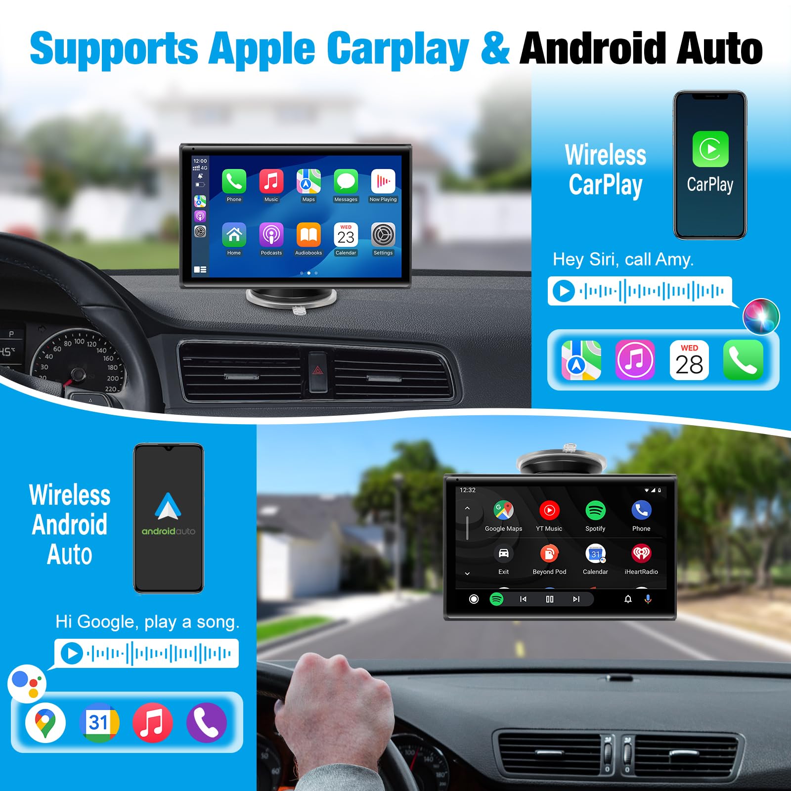 ELJBELG rotatable 7-inch display provides flexible viewing for maps and media on the road.
