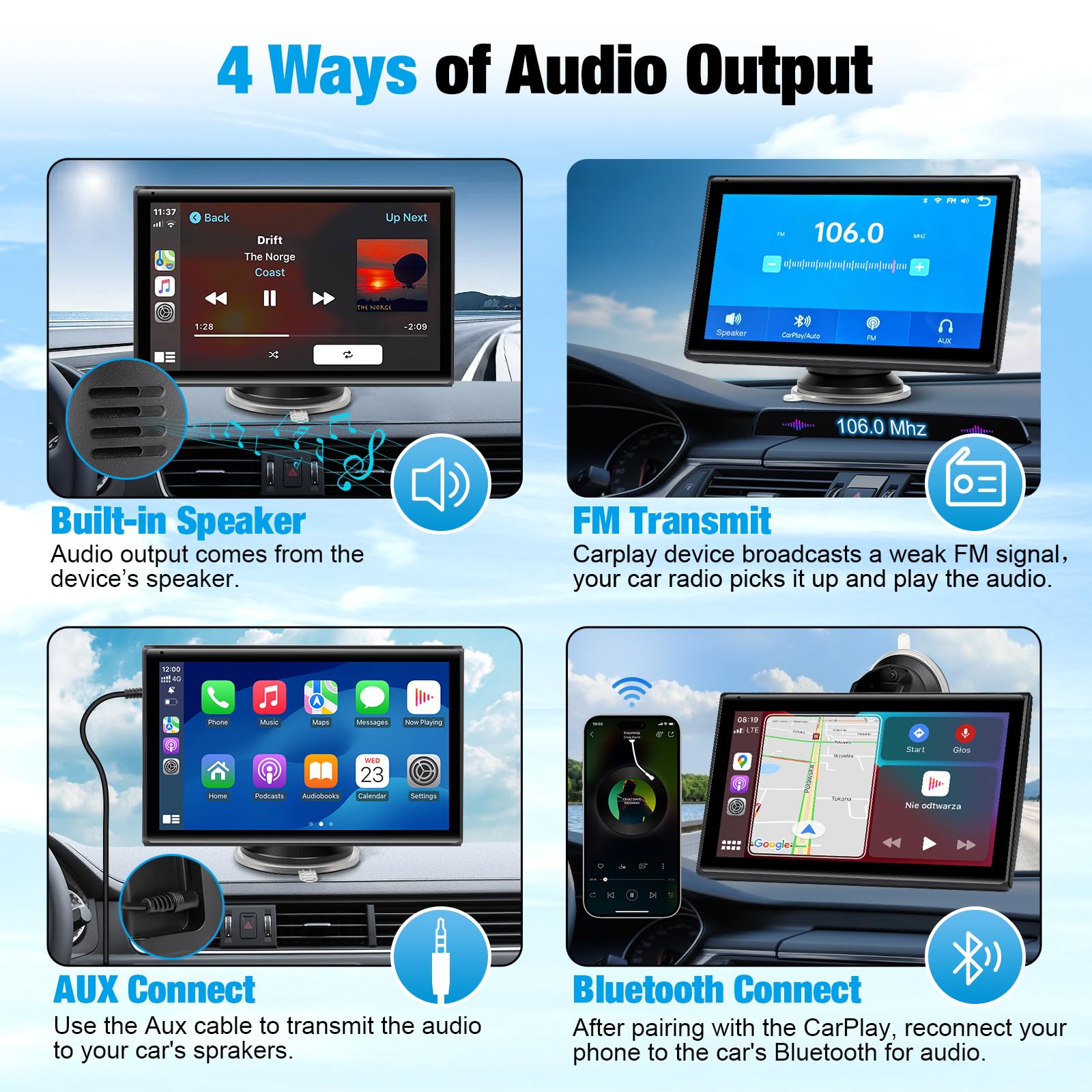 ELJBELG mirror-link and wireless mirroring enable real-time phone content on the road.