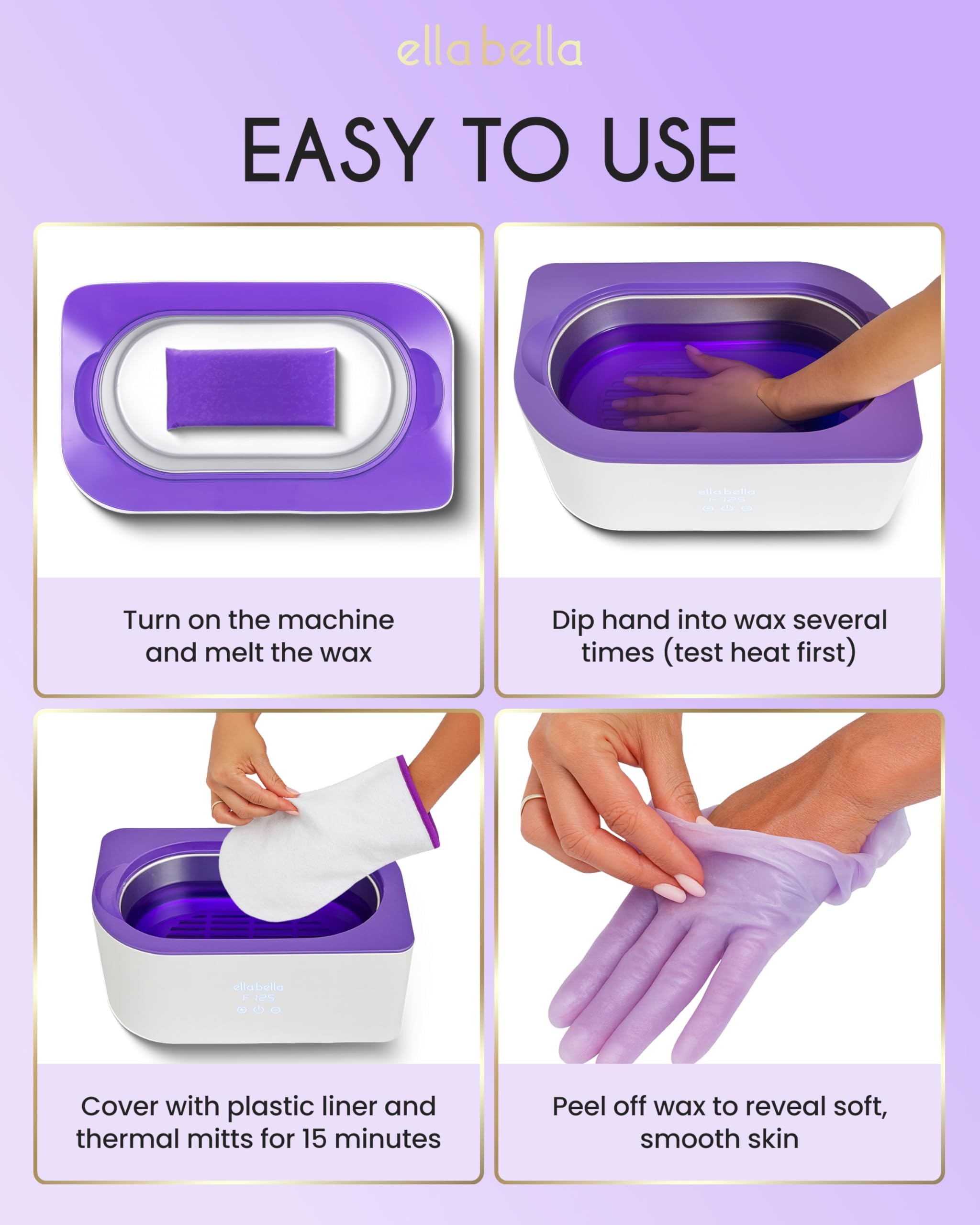 ELLA BELLA brush and spatula for easy prep and cleanup of wax sessions