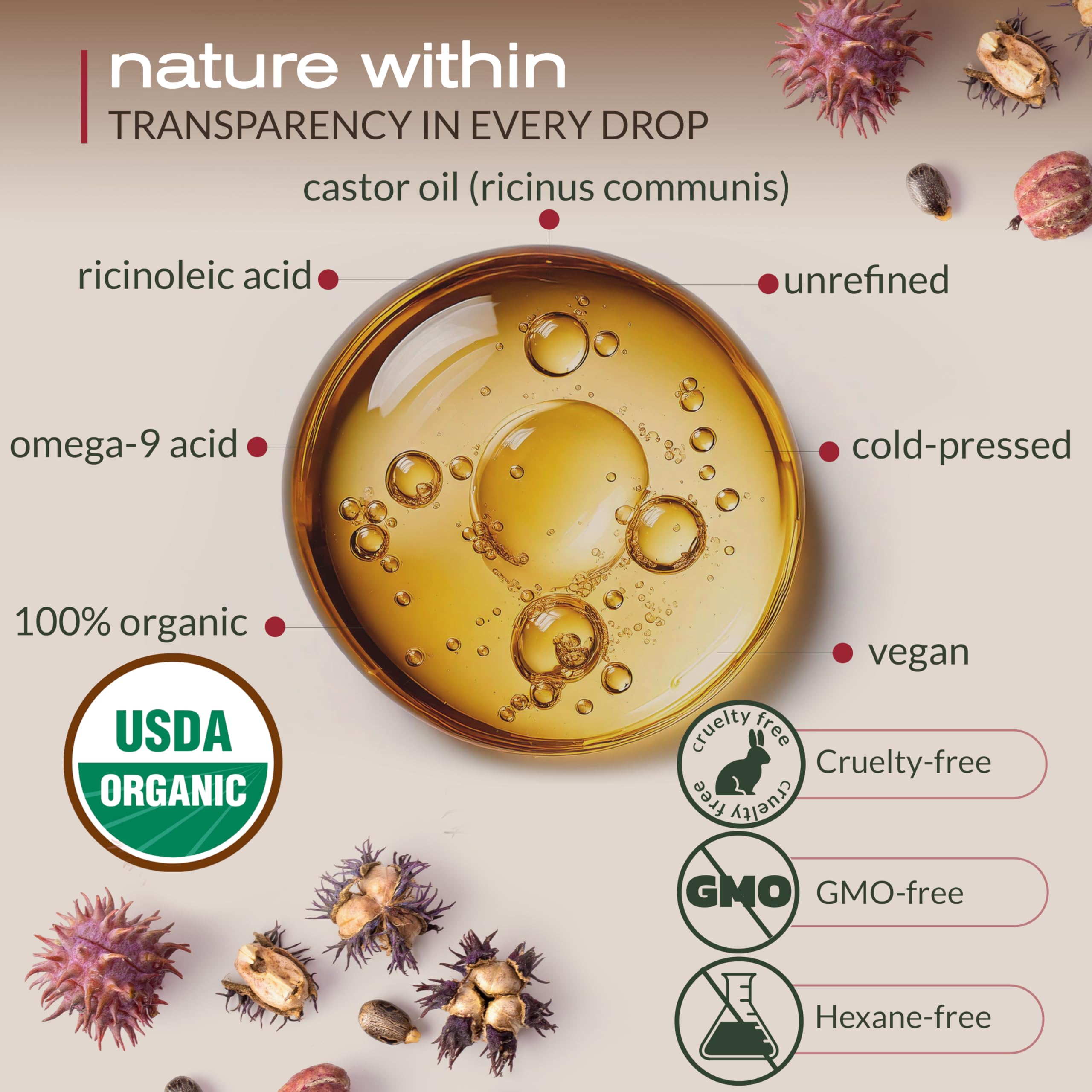 Ella & Eden Castor Oil bottle pour demonstrates easy application for targeted hair and eyelash care.