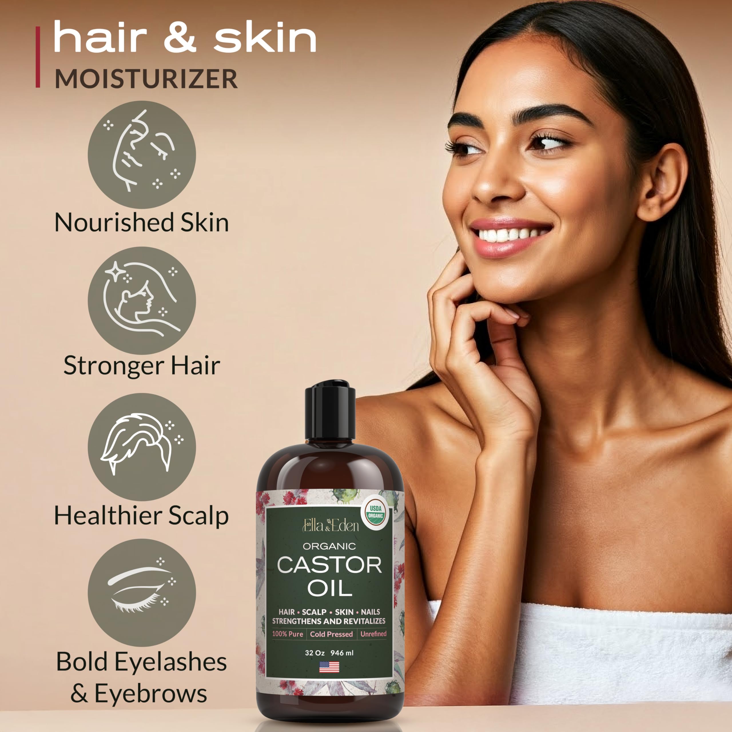 Ella & Eden Castor Oil lashes and brows focus emphasizes nourishment for fuller-looking lashes and brows.