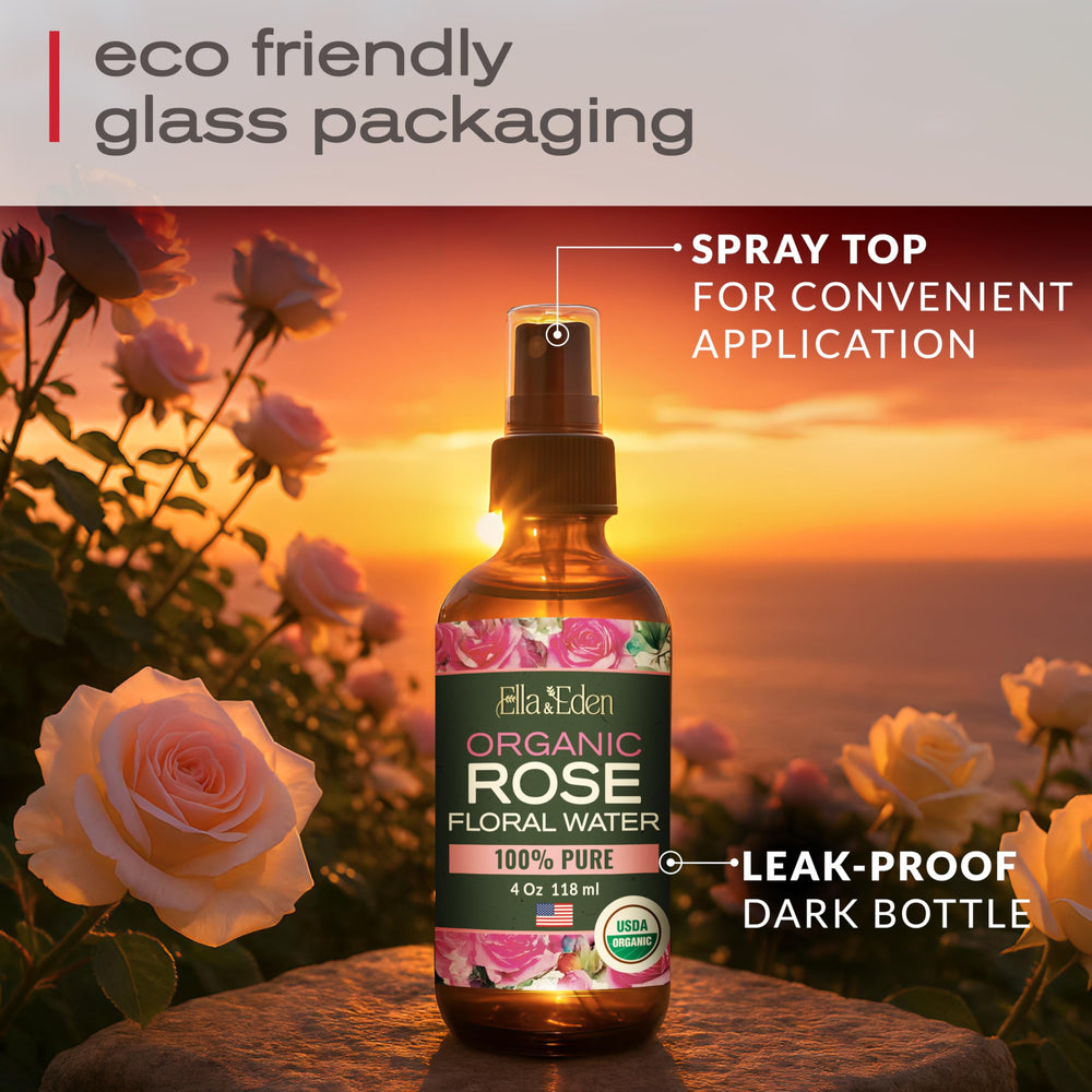 Ella & Eden organic rose water with Bulgarian petals offers aromatic refreshment.