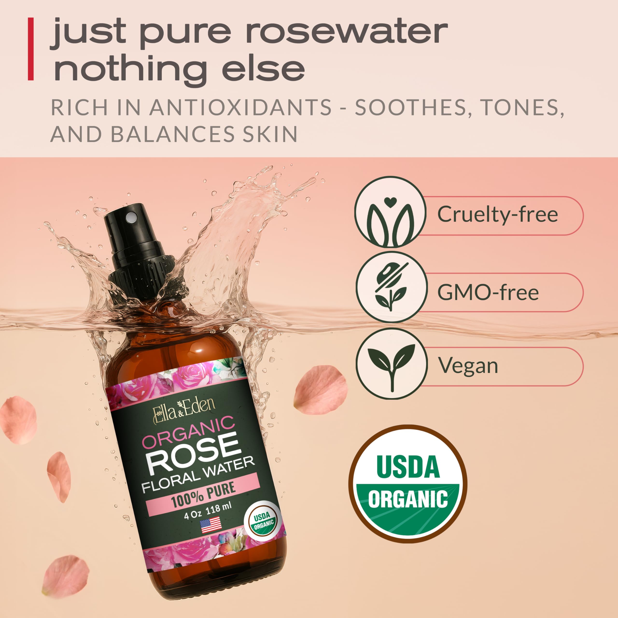 Ella & Eden rose water spray for hair refreshes and revives daily hair routine.