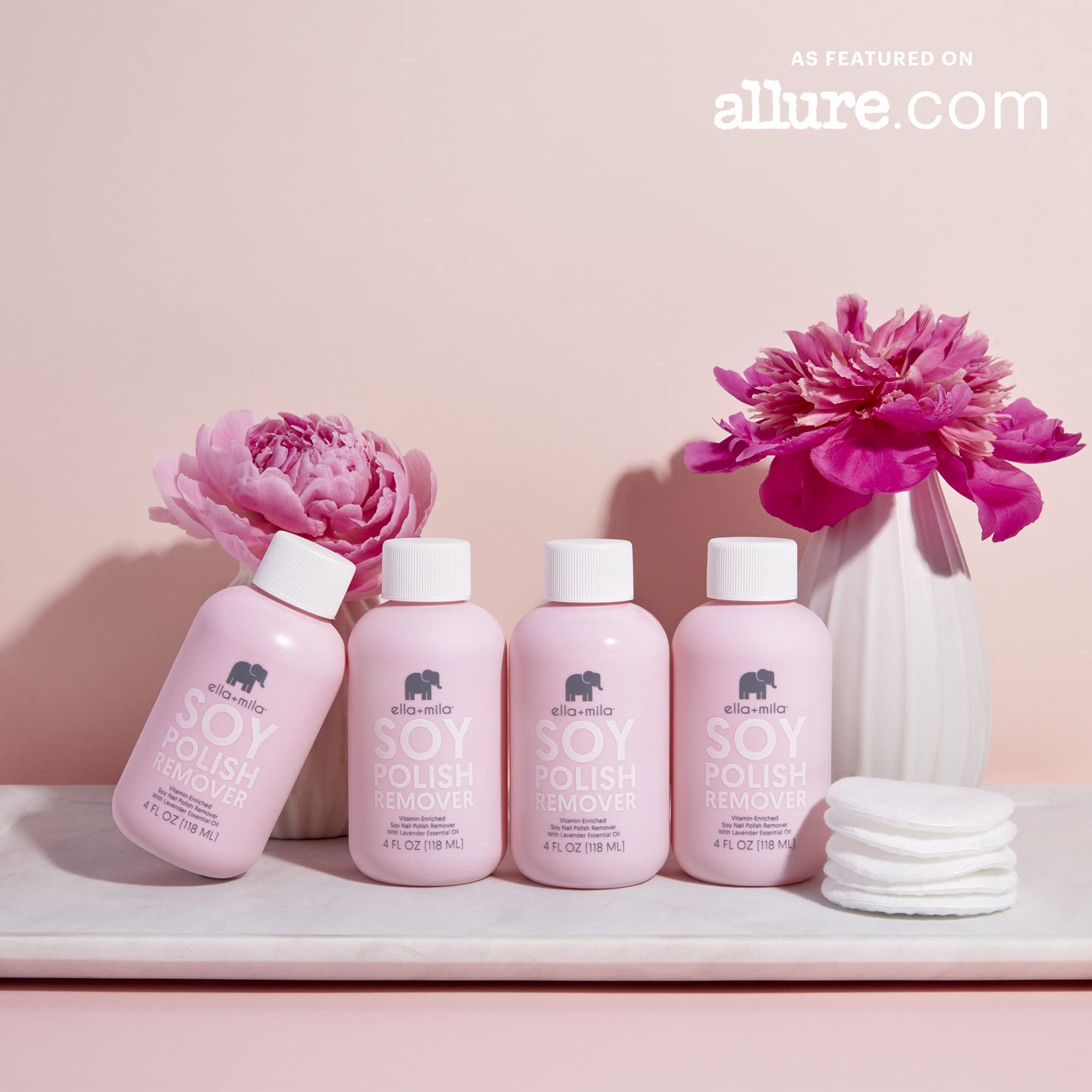 ella-mila remover bottle label notes USA-made and toxin-free claims.