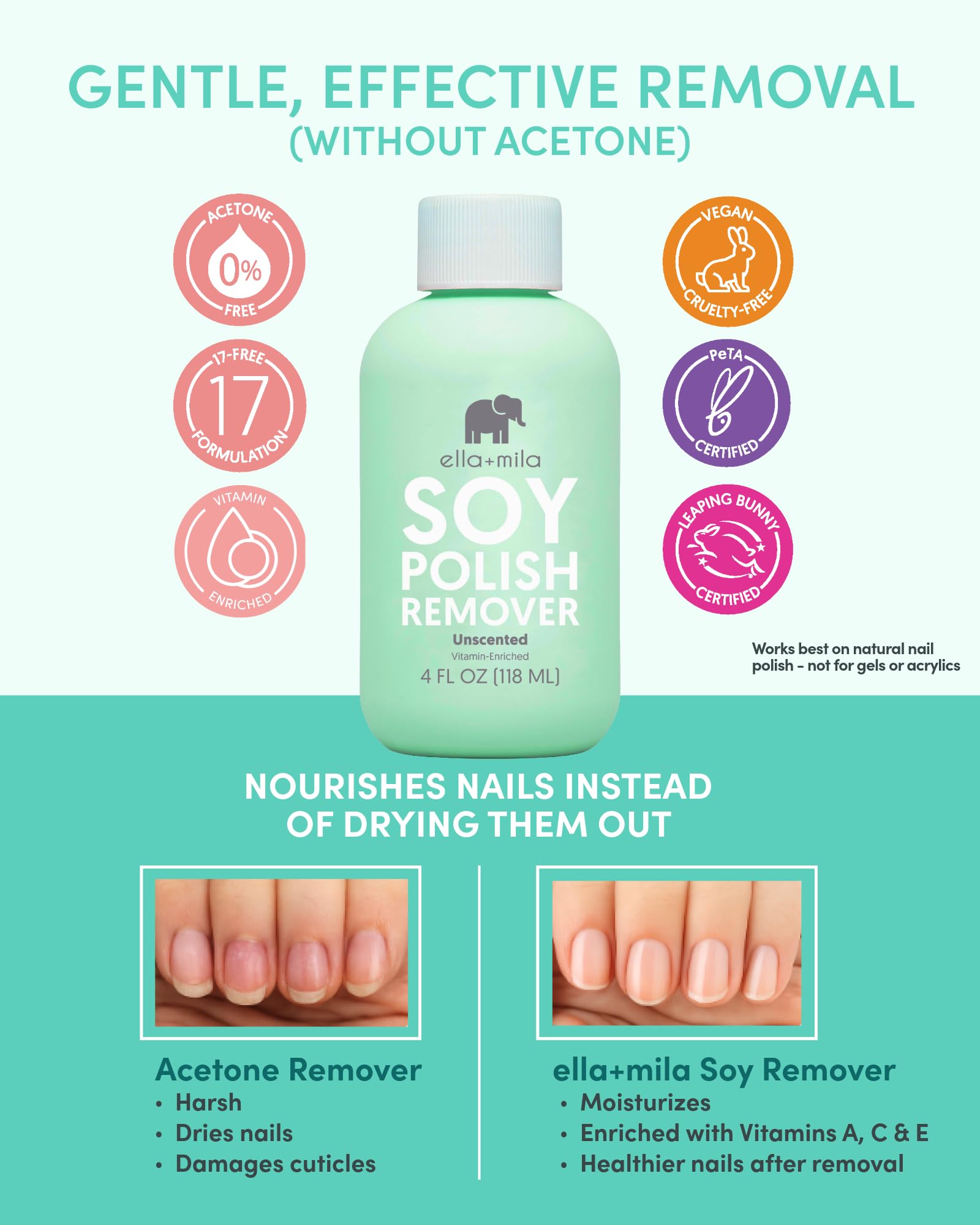 ella-mila soy nail polish remover vitamins A C and E nourishes nails