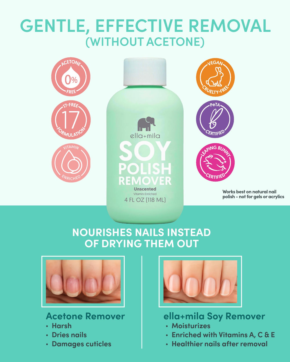ella-mila soy nail polish remover vitamins A C and E nourishes nails