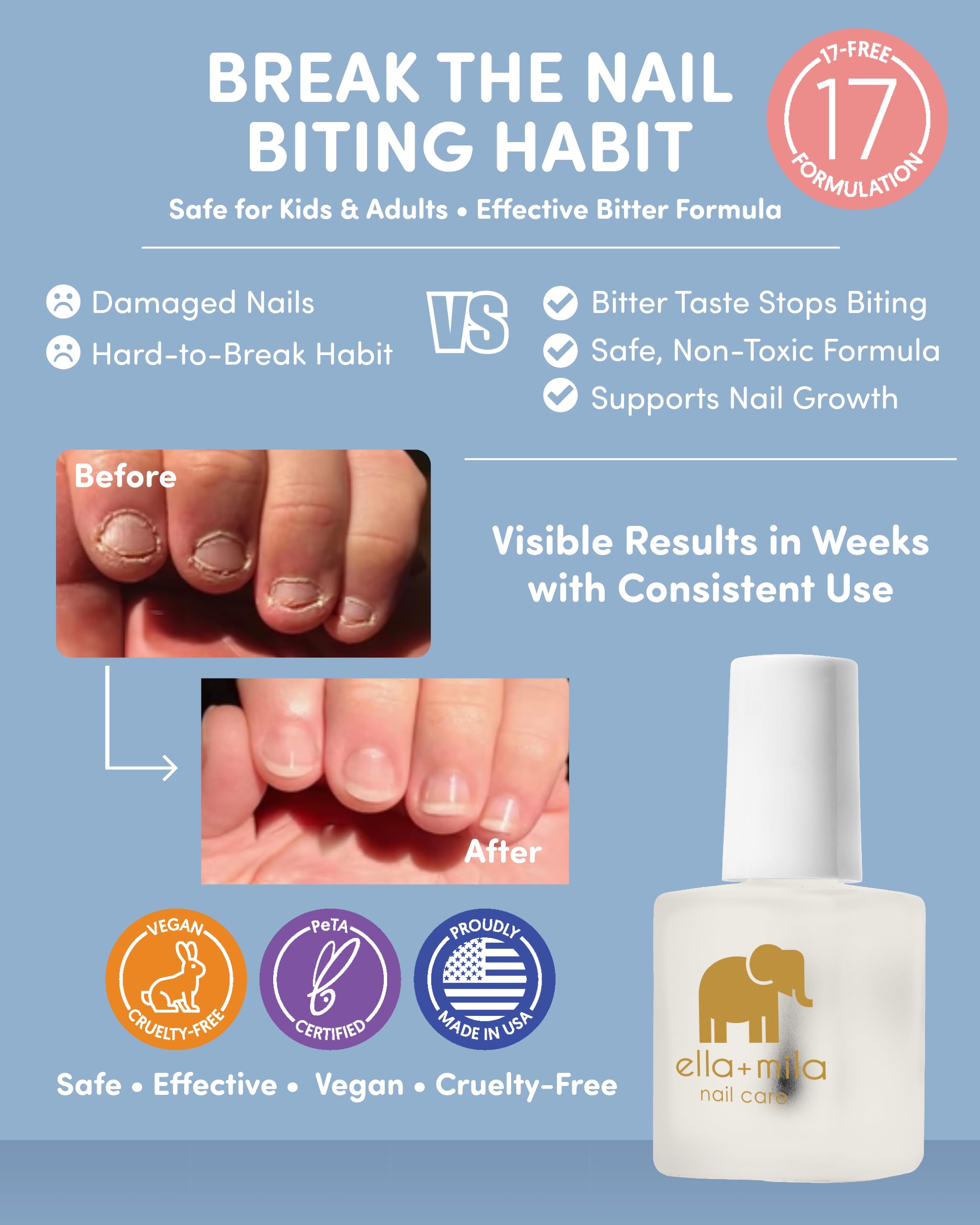 ella+mila Stop Nail Biting Polish brush application demonstrates easy, quick-drying use