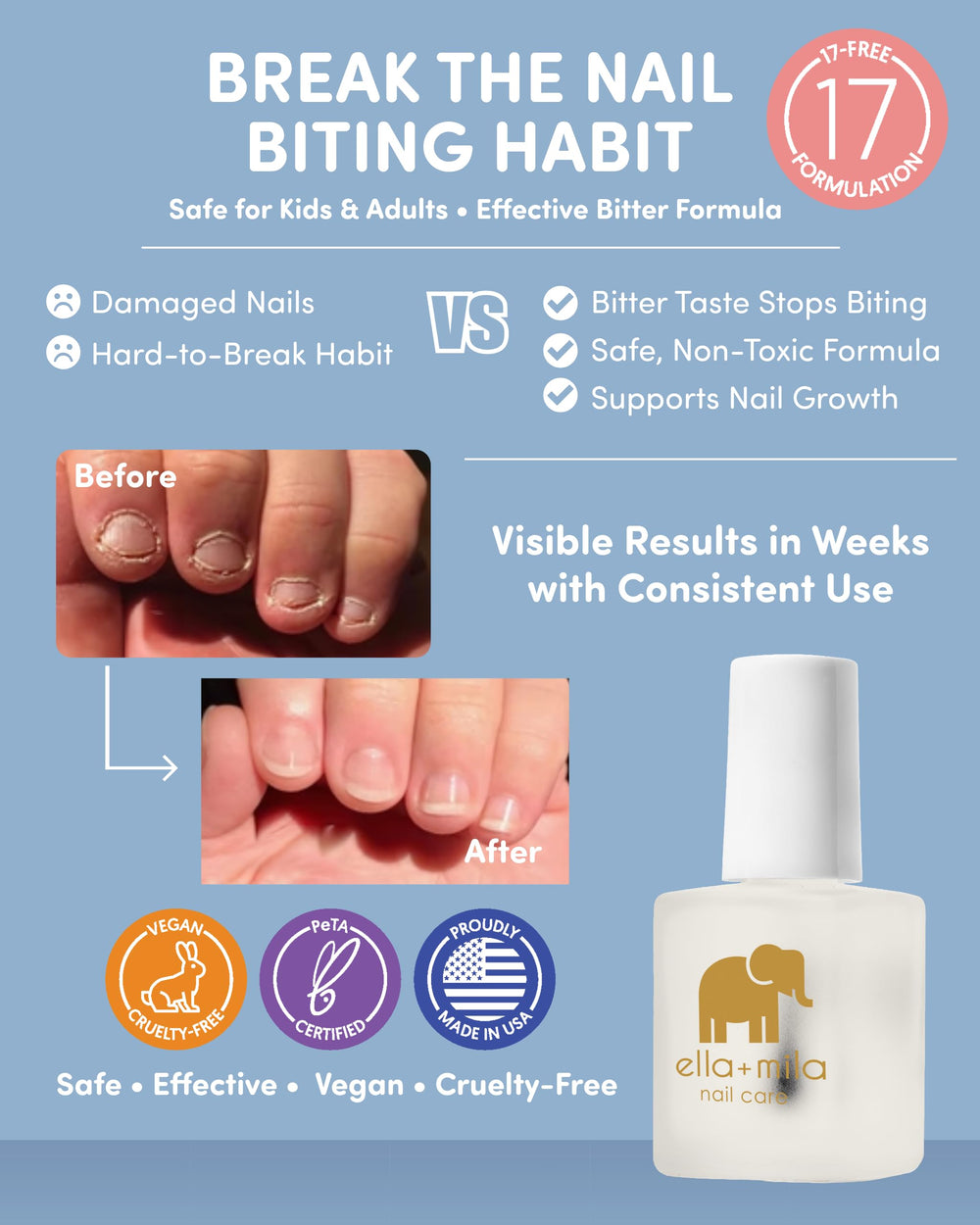 ella+mila Stop Nail Biting Polish brush application demonstrates easy, quick-drying use