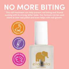 ella+mila Stop Nail Biting Polish on nails illustrates lasting deterrent for biting