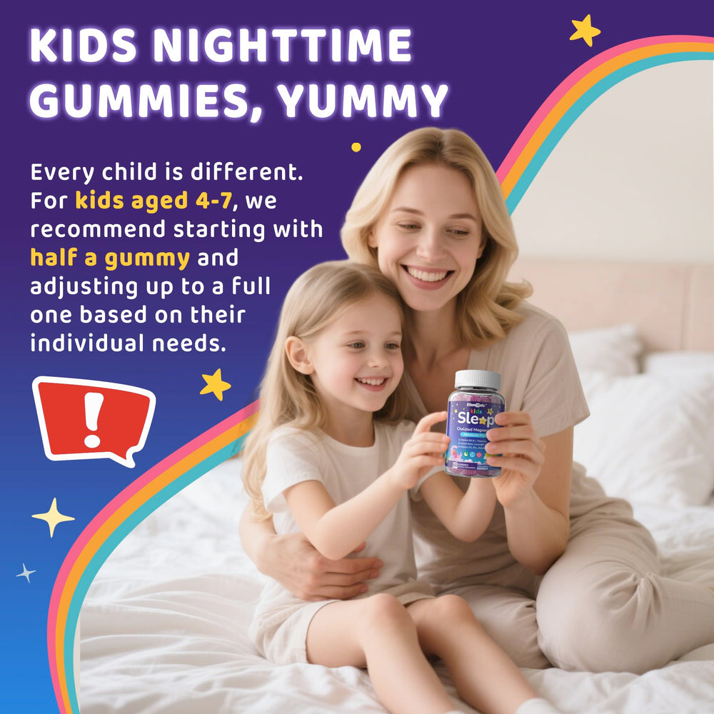 ELLAMENTZ Kids Sleep Gummies immune support icons on label.