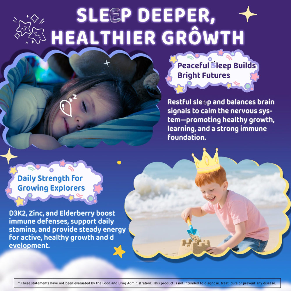 ELLAMENTZ Kids Sleep Gummies non-GMO and allergen-free seal visible.
