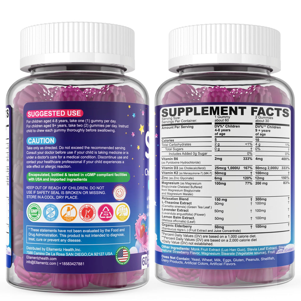 ELLAMENTZ suitable for children 4+ with 1-2 gummies.