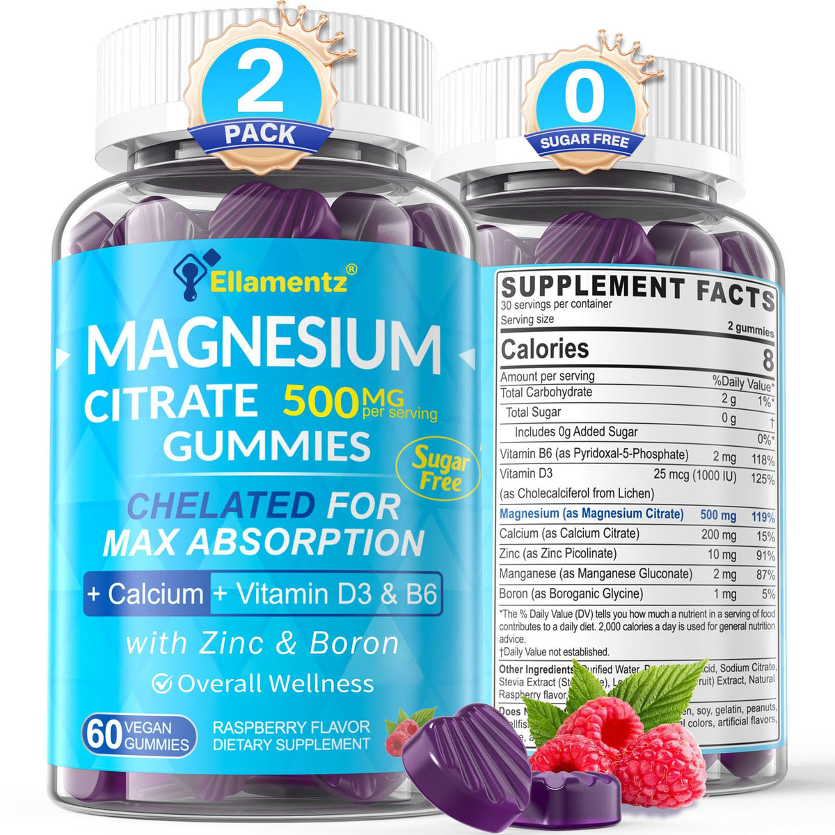 ELLAMENTZ Magnesium Citrate Gummies bottle for daily mood and digestion support