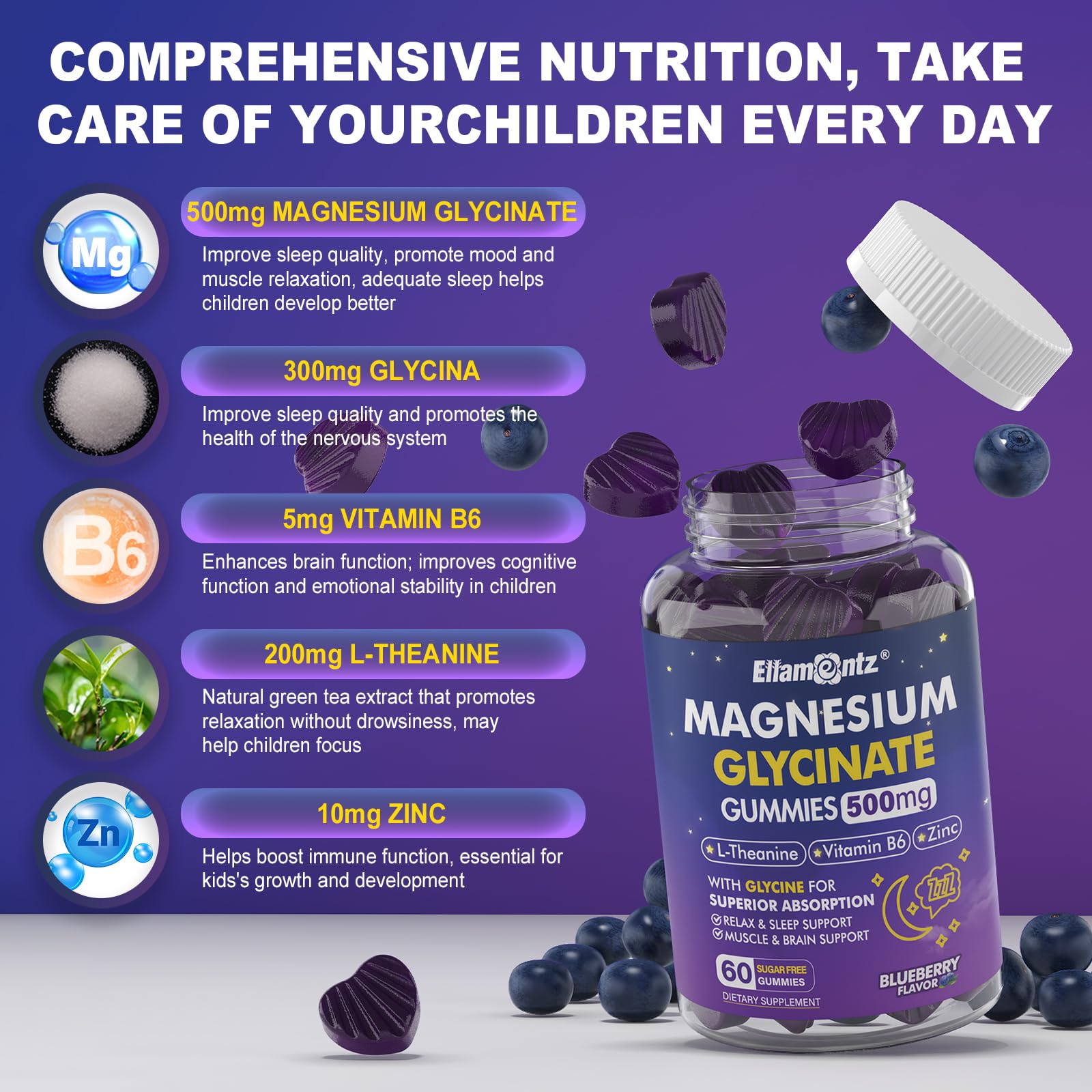 Nutrition panel for ELLAMENTZ shows key minerals.