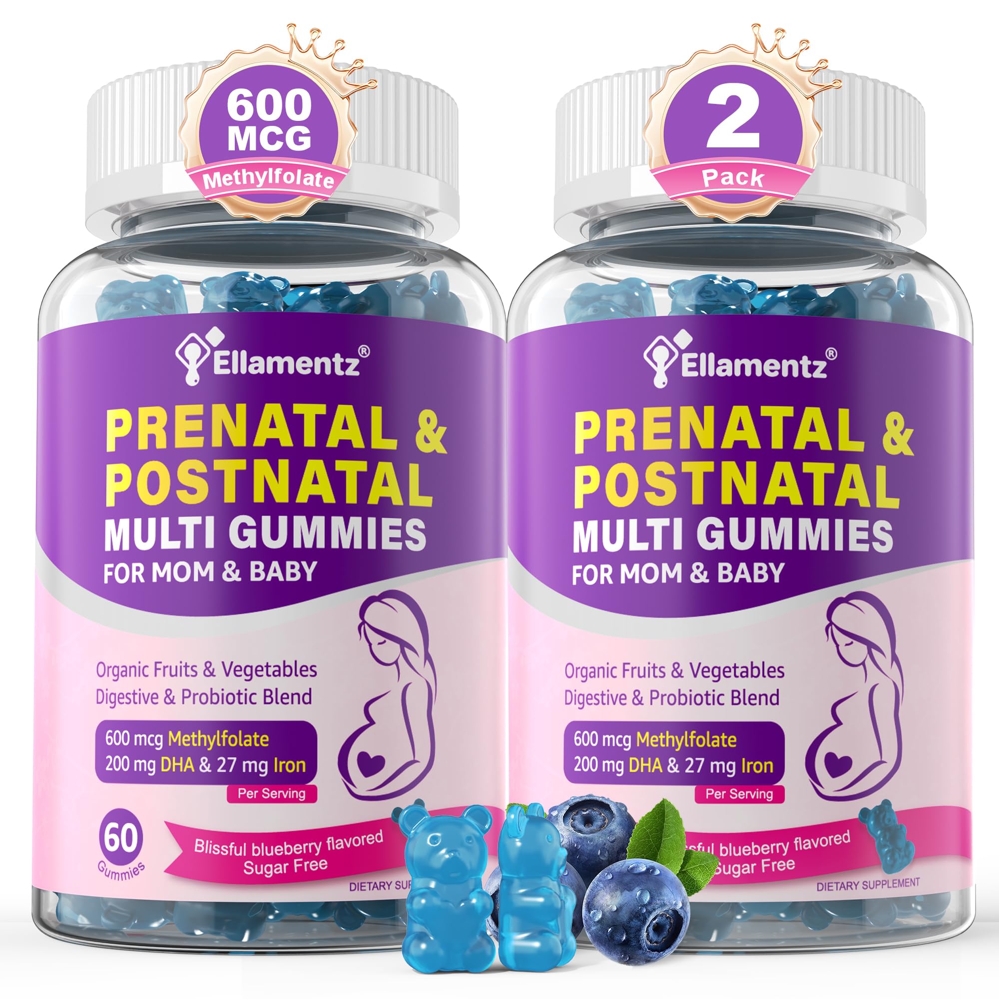 ELLAMENTZ prenatal vitamins bottle pouring for easy daily use