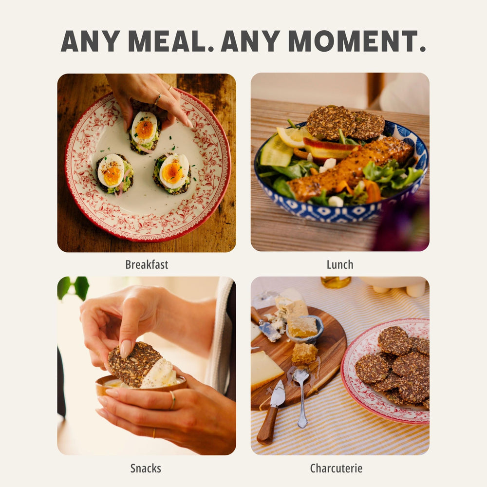 Ella’s Flats crisps topping soups or salads adds crunch and flavor.