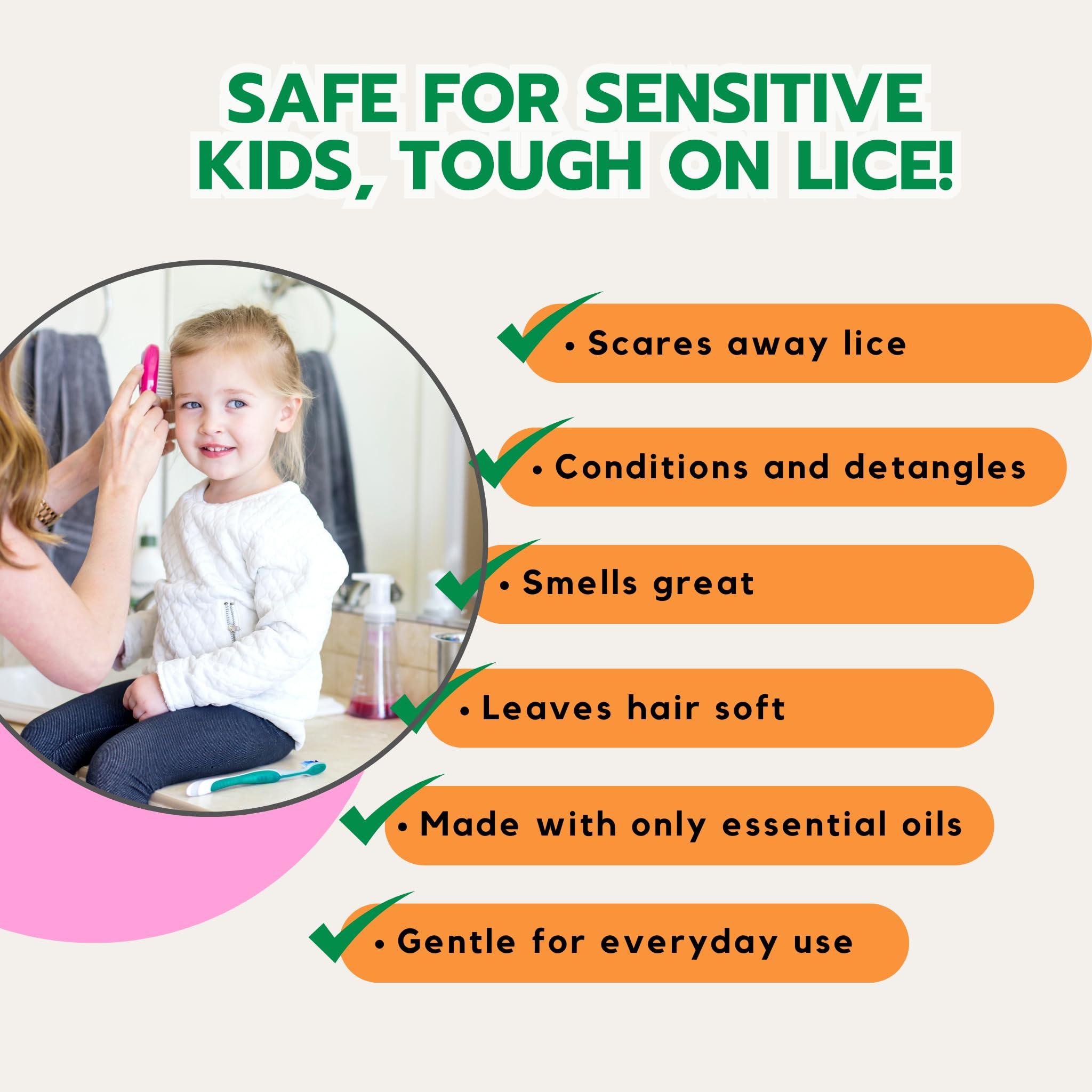 Ella's Kids Shield and Shine spray mist on hair for easy detangling.