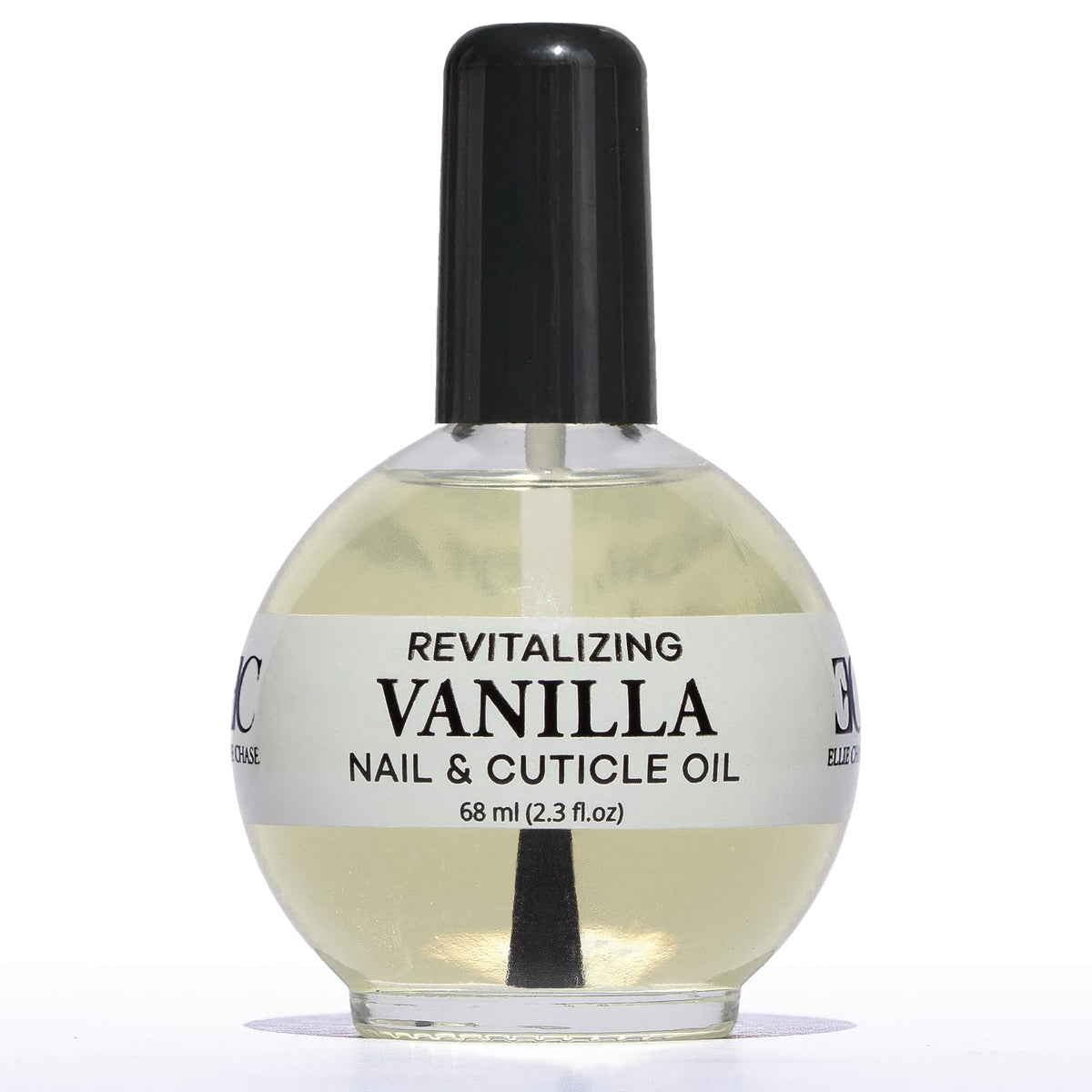 Ellie Chase cuticle oil bottle with vanilla scent for hydrated nails.