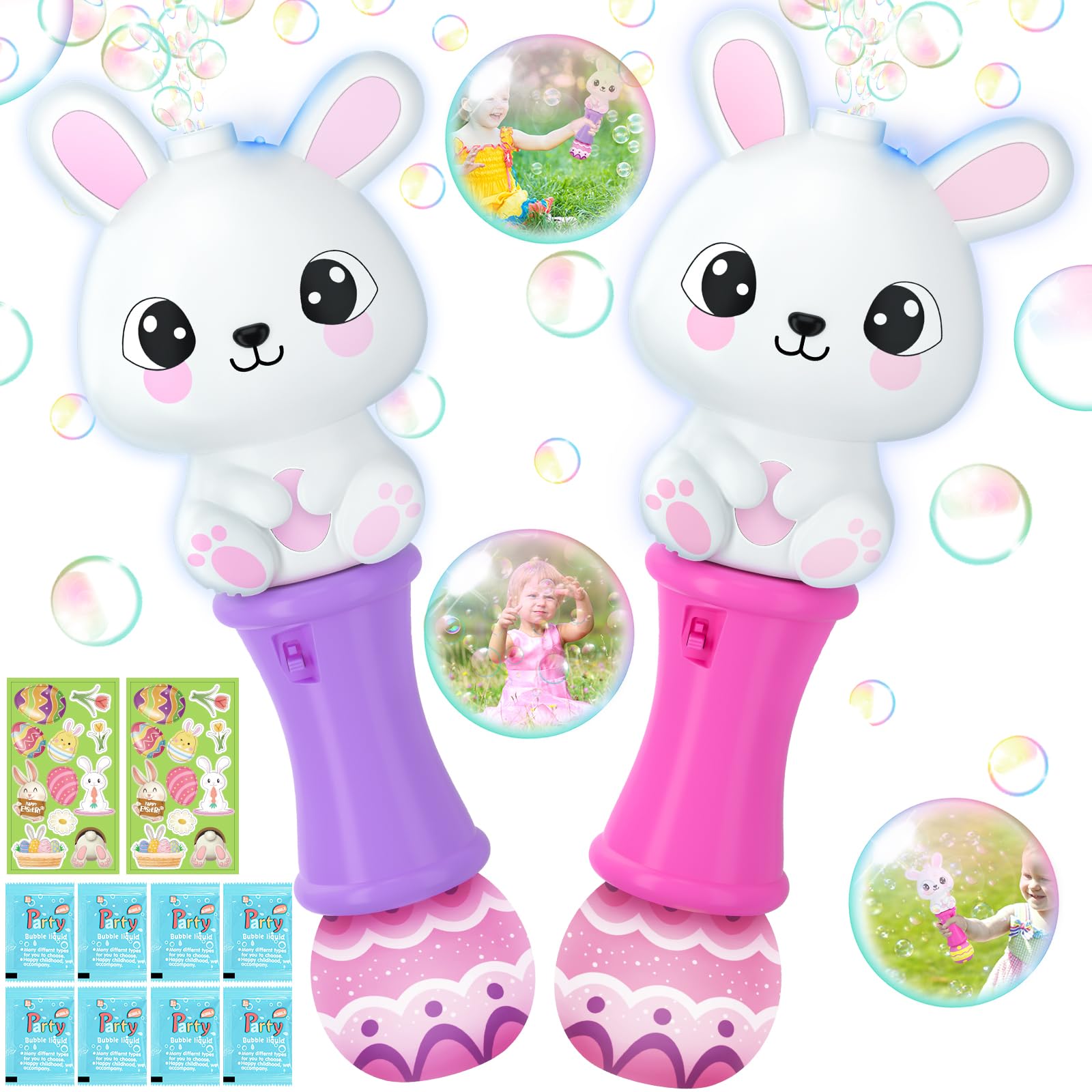 Ellinjan Easter Bunny Bubble Wand pink LED for colorful outdoor play