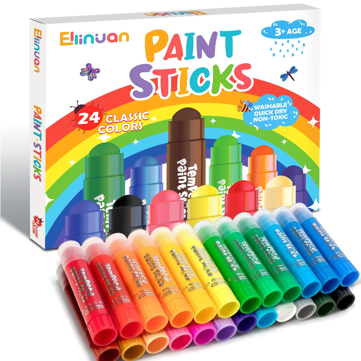 Ellinjan Tempera paint sticks 24 colors for vibrant kid art projects