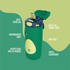 Ello Ellies leak-proof lid prevents spills during sports and school commutes.