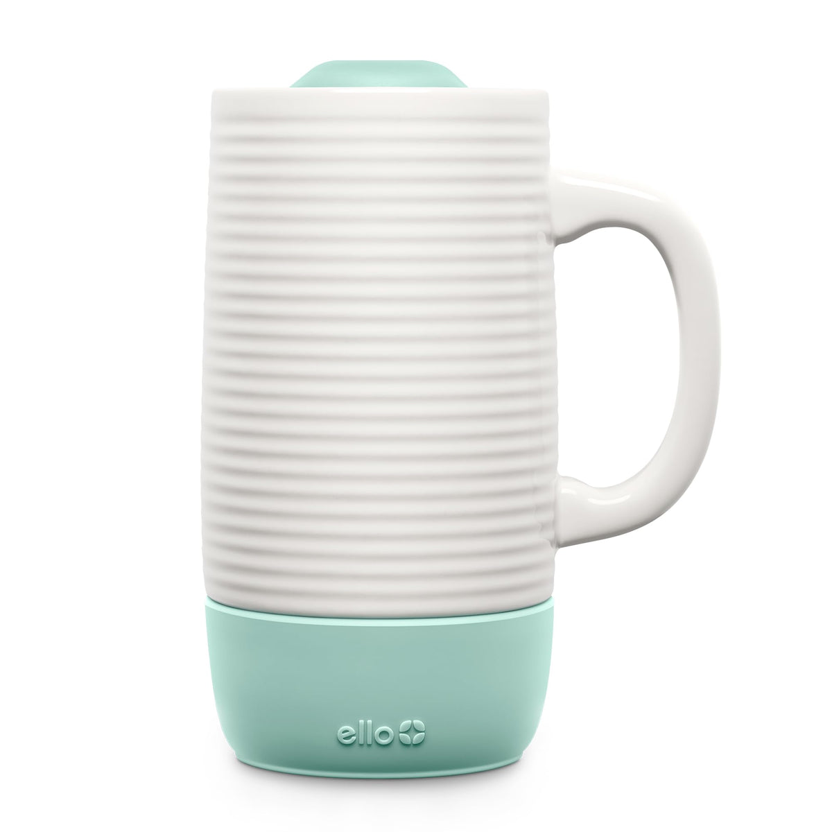 Ello Jane 18oz ceramic travel mug with handle enables easy on-the-go sipping.