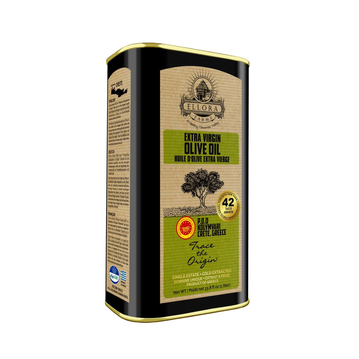 Ellora Farms Olive Oil bottle pour—smooth, versatile extra virgin for cooking.