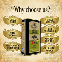 Ellora Farms Olive Oil polyphenol-rich bottle—healthful flavor benefits.