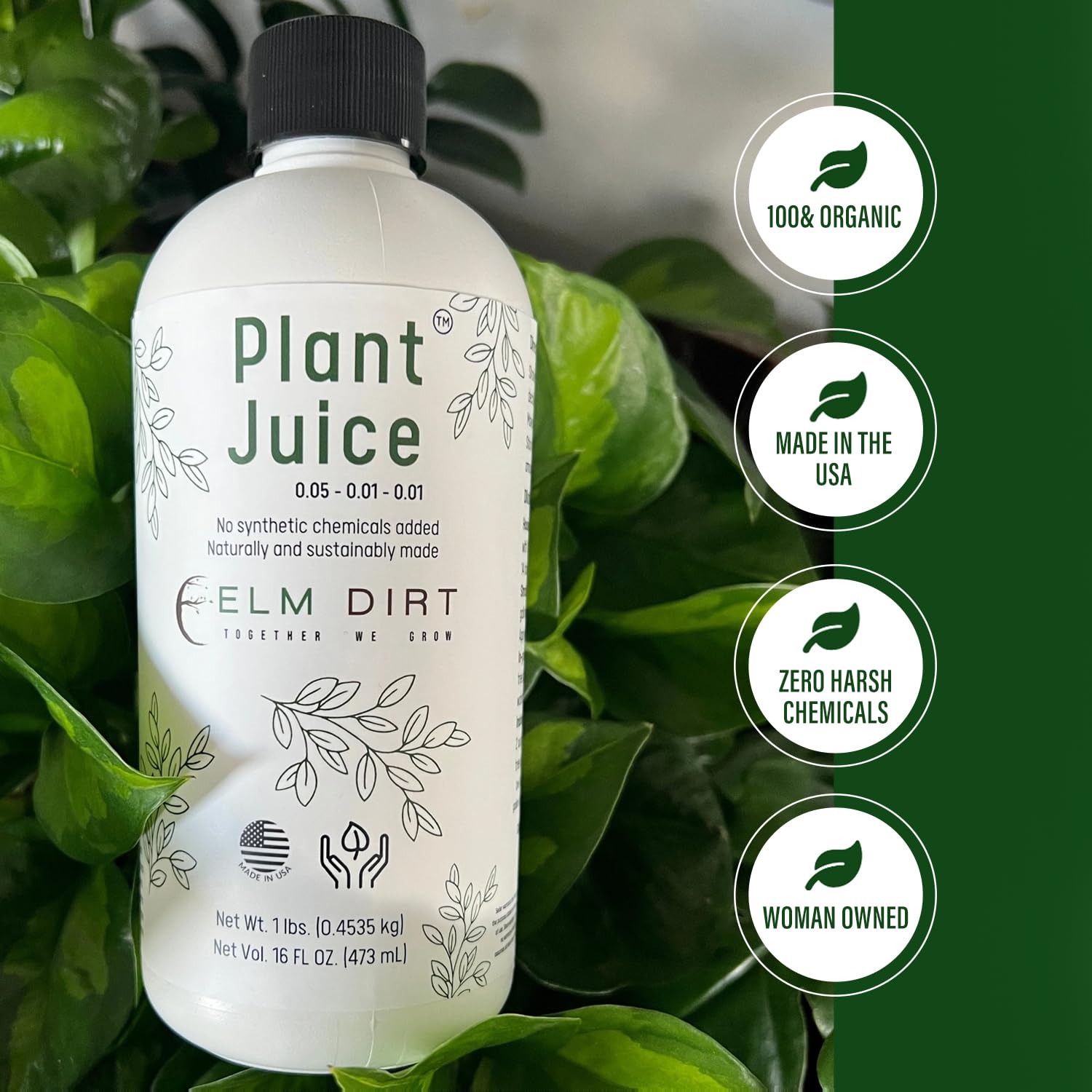 Elm Dirt Plant Juice foliar spray ready to boost vibrant indoor leaves