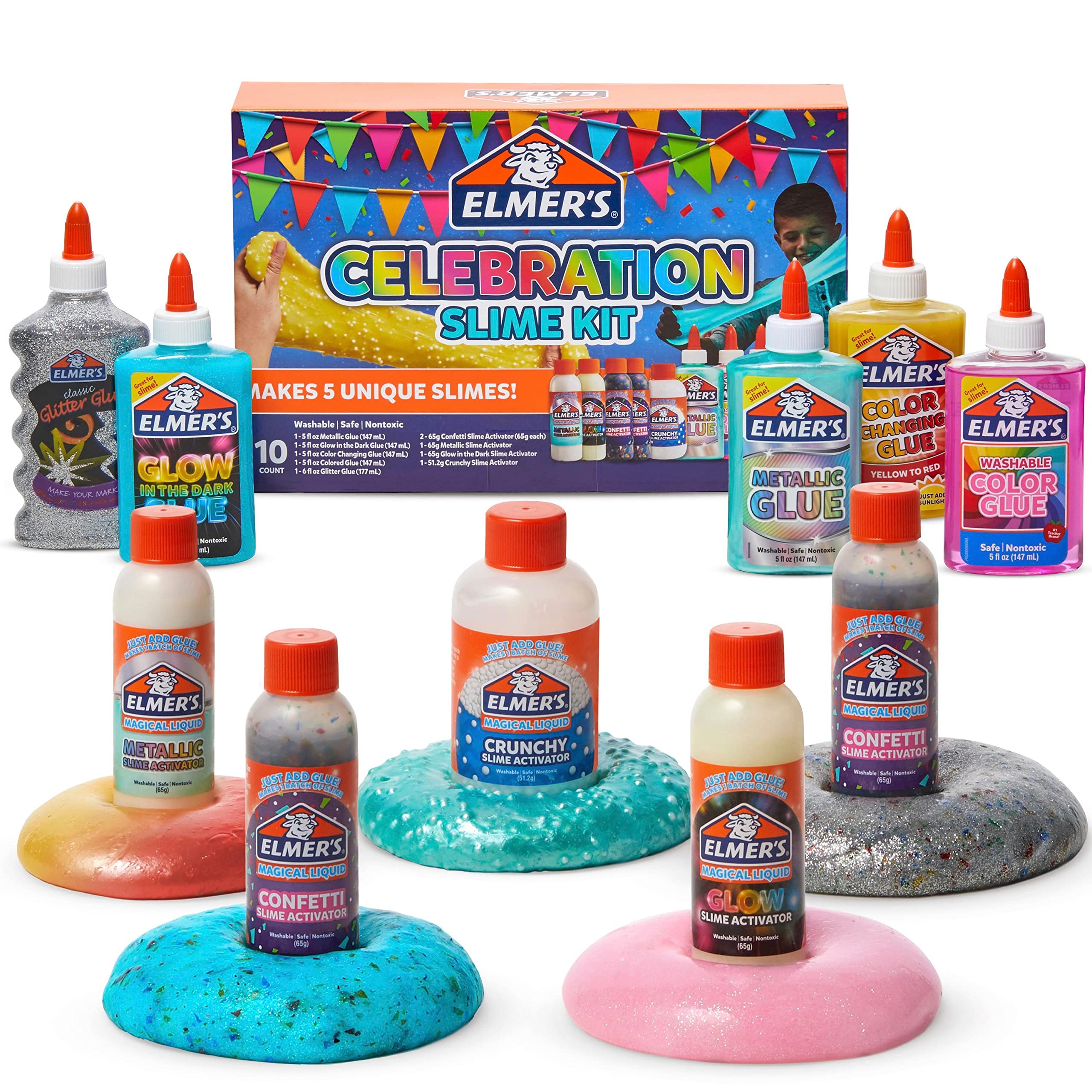 Elmer's celebration slime kit glue bottle for safe, washable crafts
