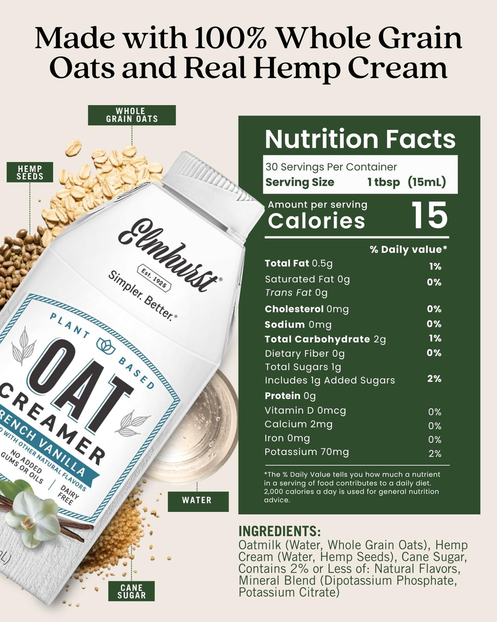 Steaming latte with Elmhurst 1925 oat creamer delivers silky texture and vanilla aroma