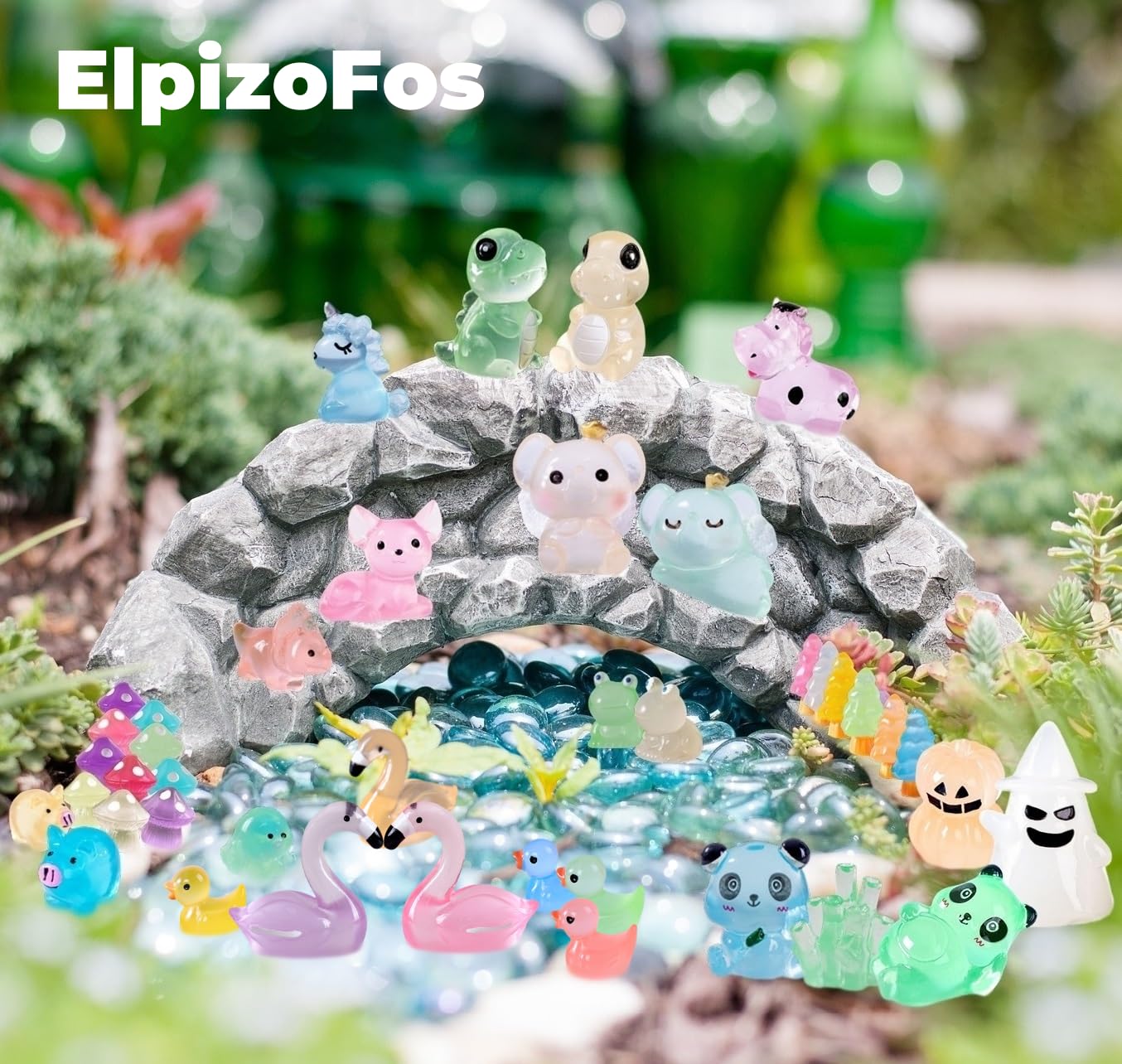 ElpizoFos bear figurine glows at night, adding charm to bonsai and terrarium shelves.