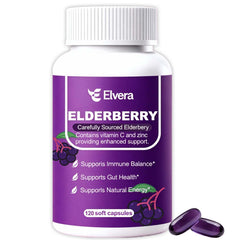 ELSORY Elvera elderberry softcaps bottle front supports daily immune wellness.