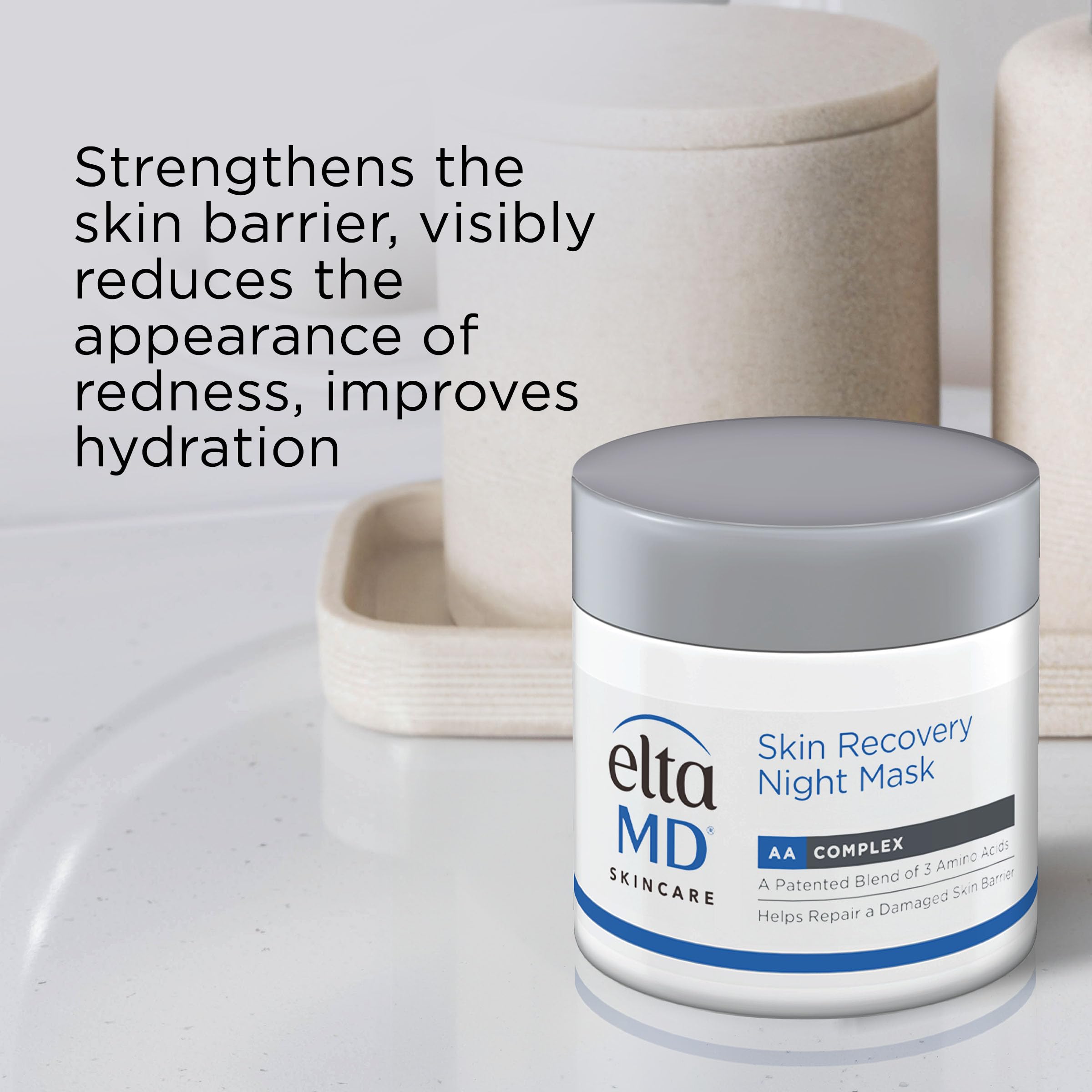 EltaMD redness-reduction image implying overnight calming effects.