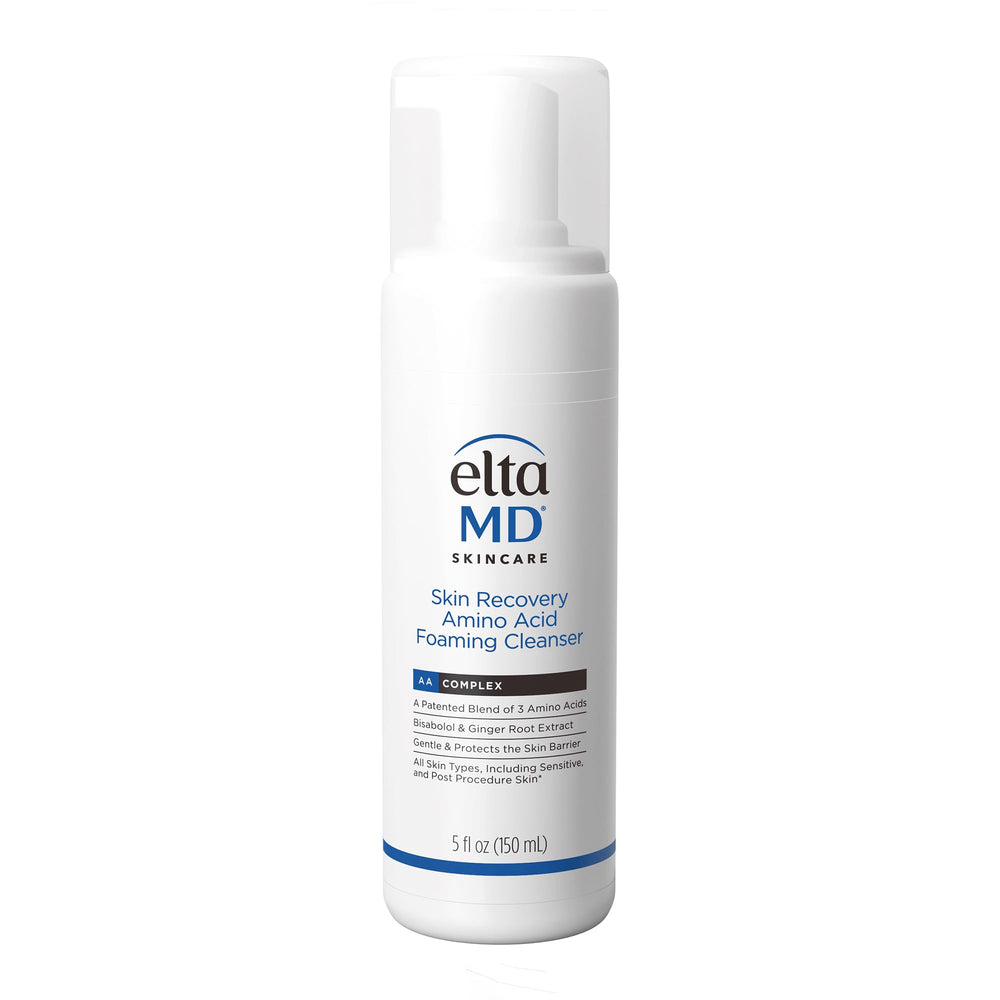 EltaMD Skin Recovery Foaming Cleanser bottle showing gentle cleansing for sensitive skin.