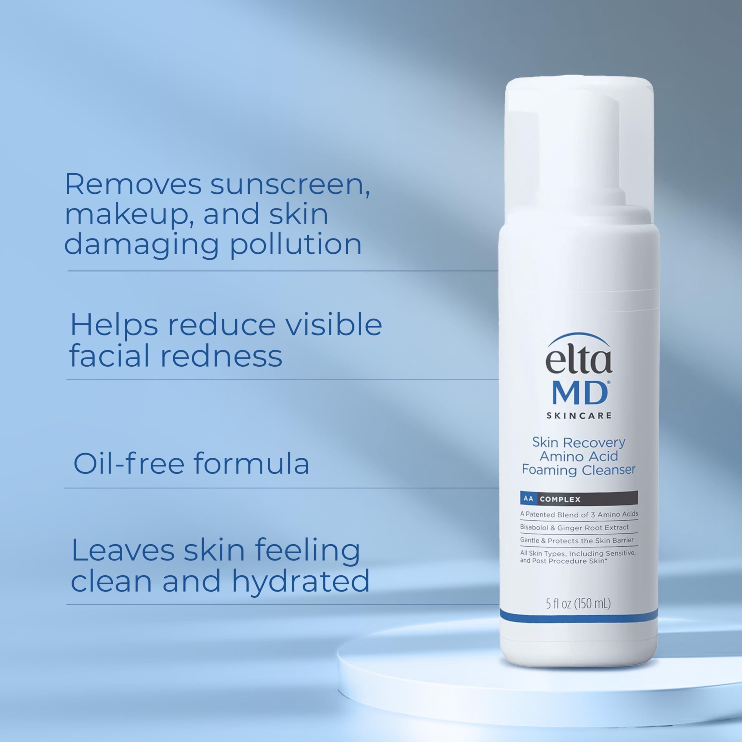 EltaMD Skin Recovery foam demonstrating light lather for makeup removal.