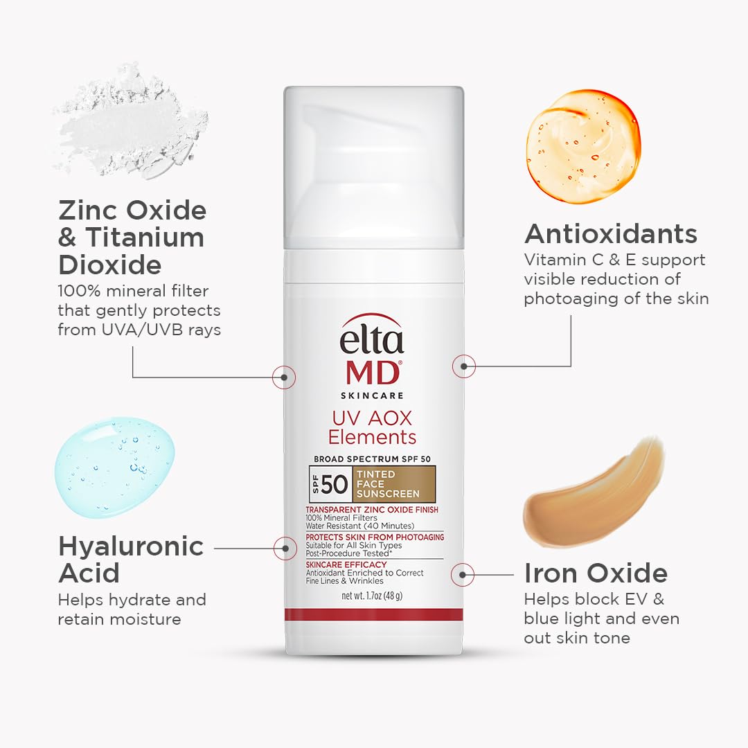 EltaMD UV AOX Elements application on face with easy pump dispensing