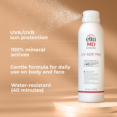 EltaMD UV AOX Mist application on skin enables easy rub-in for consistent protection