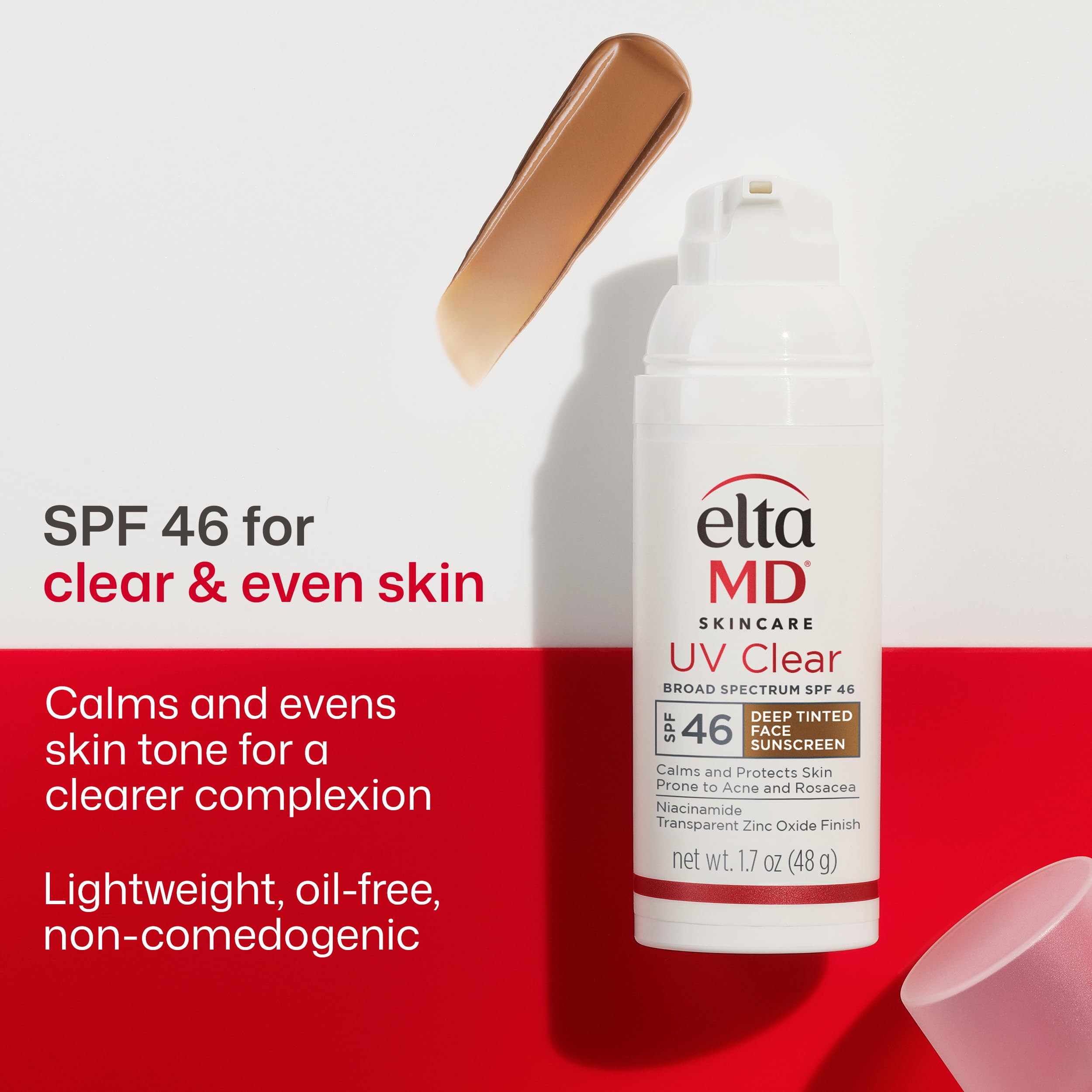 EltaMD UV Clear deep tinted sunscreen pump top enables quick, mess-free application.