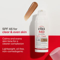 EltaMD UV Clear deep tinted sunscreen pump top enables quick, mess-free application.
