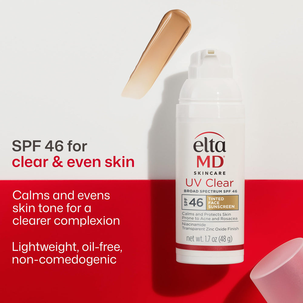 EltaMD UV Clear tinted sunscreen on face demonstrates seamless color match without white cast
