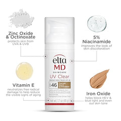 EltaMD UV Clear tinted sunscreen swatch on cheek blends naturally with skin.